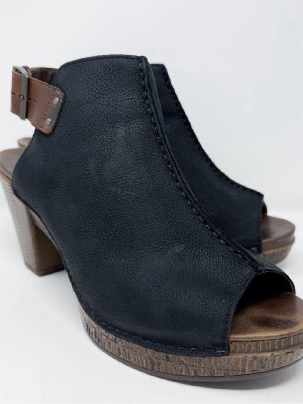 Dansko Black Oiled Leather Open Toe Booties Comfort Shoes Women's Size EU 41